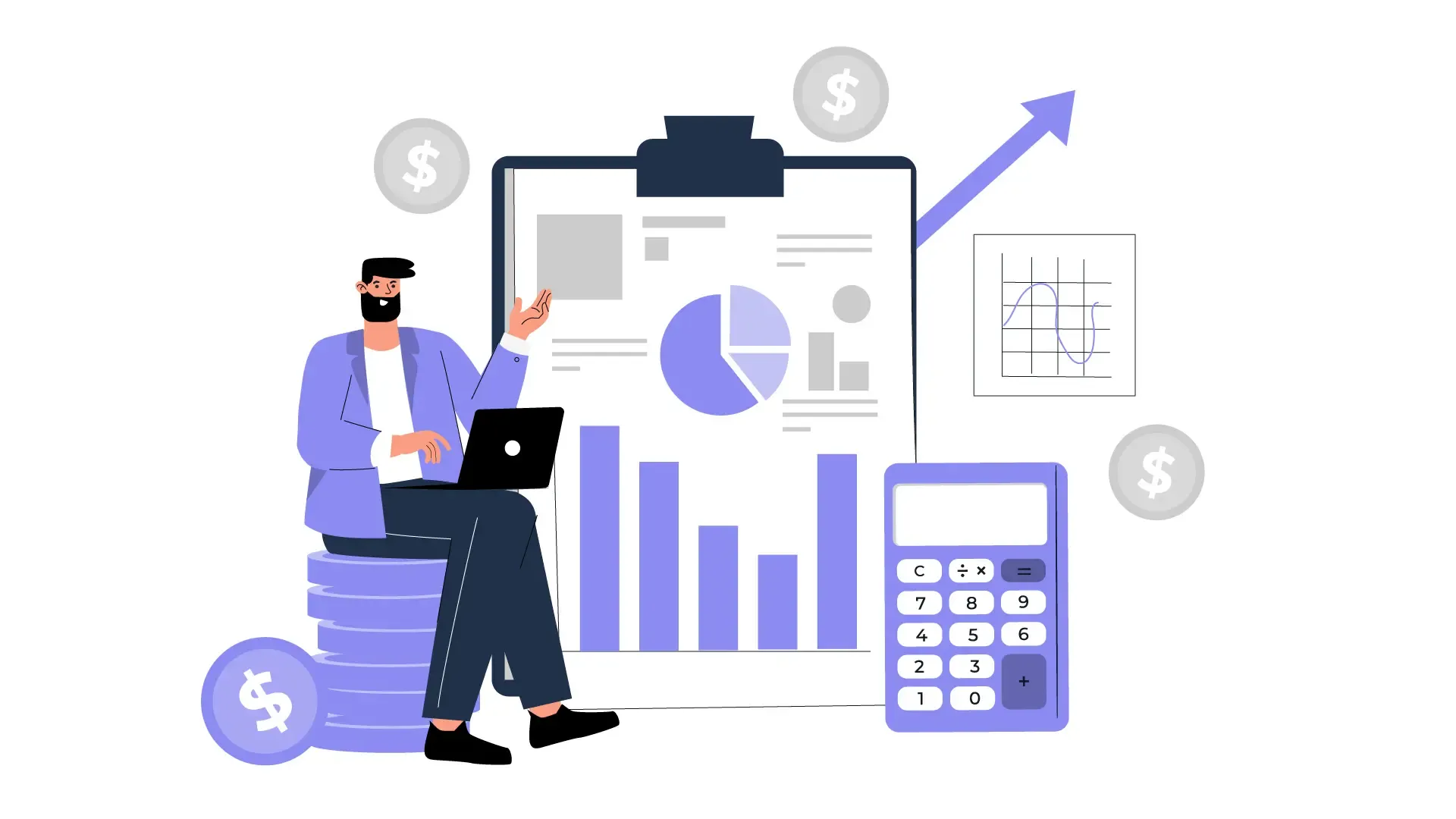 Man Presenting Financial Calculations and Management Strategies Illustration image